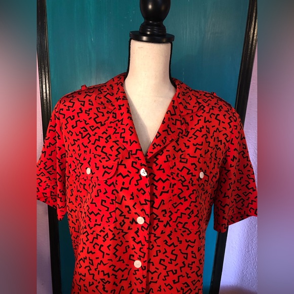 Vintage Chaus Short Sleeve Art Deco Blouse Size L - Picture 5 of 16